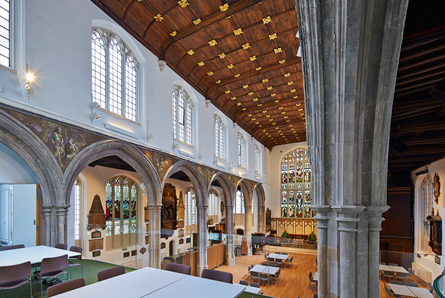 Internal view of the newly renovated St Andrew Undershaft, a medieval City of London church