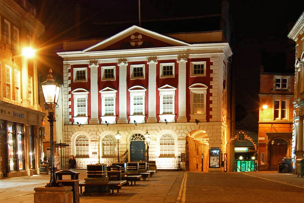 Night time external image of Grade I listed York Mansion House